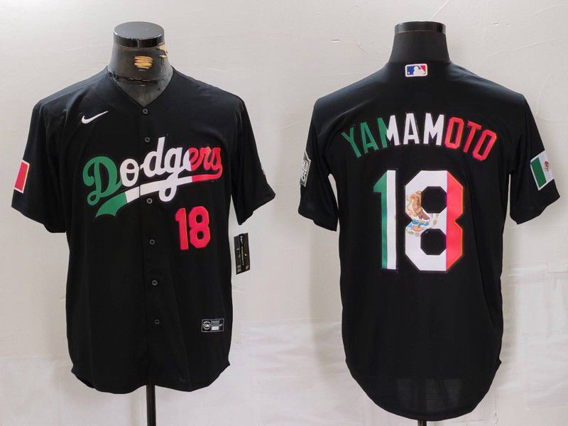 Men Los Angeles Dodgers #18 Yamamoto Black Fashion Nike Game MLB Jersey style 7013
